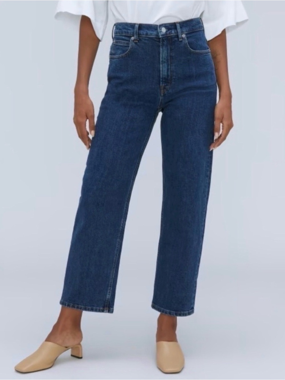 Everlane High-Rise Straight Leg Cropped Women's Jeans in Dark Blue